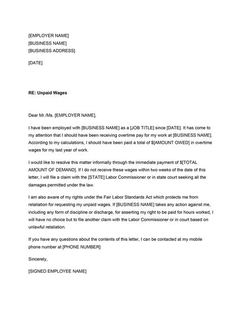 Lost Wages Letter From Employer Template