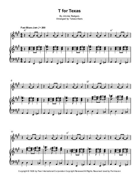 T for Texas (arr. Tunescribers) by David Gray Sheet Music for Guitar and Piano at Sheet Music Direct