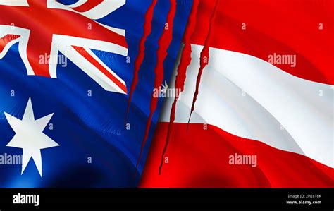 Australia and Austria flags with scar concept. Waving flag 3D rendering ...