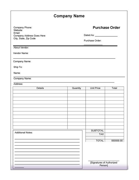 Printable Purchase Order Forms