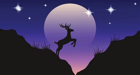 Deer in the forest beautiful night scenery vector illustration Free ...