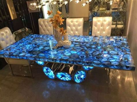 Luxury blue agate Backlit Agate Countertop for home decoration | Stone dining table, Dining ...