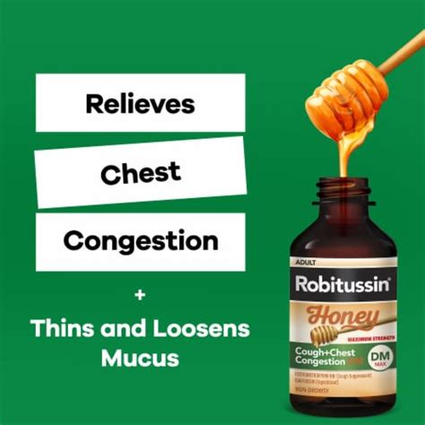 Robitussin Maximum Strength Honey Cough + Chest Congestion DM Dextromethorphan HBr Cough ...