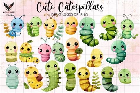 3 Cute Caterpillars Clipart Designs & Graphics