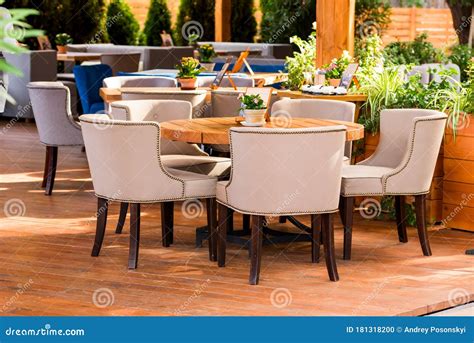 Modern Outdoor Furniture in the Cafe As a Decor Stock Photo - Image of ...