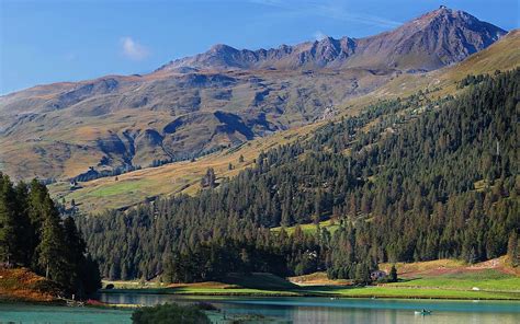 alpine lake, blue, water, panorama, mountain, switzerland, lake ...