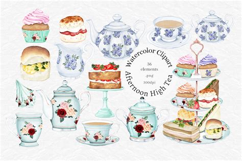 Watercolor Tea Party Clipart High Tea Time Clip Art Vintage - Etsy