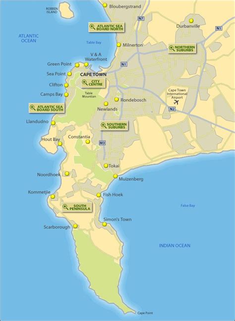 Tourist Map of Cape Town, South Africa | Cape town tourist map, Tourist map, Cape town tourist