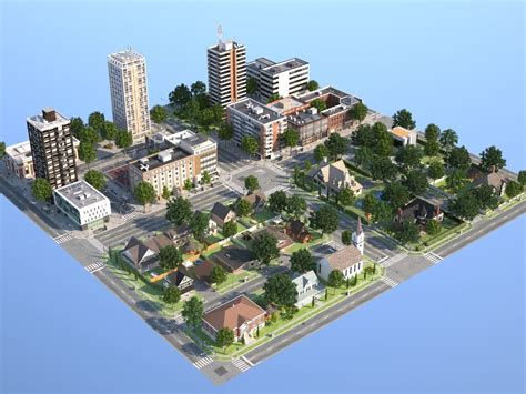 Town with suburb | 3D model | Minecraft city, City layout, City skylines game