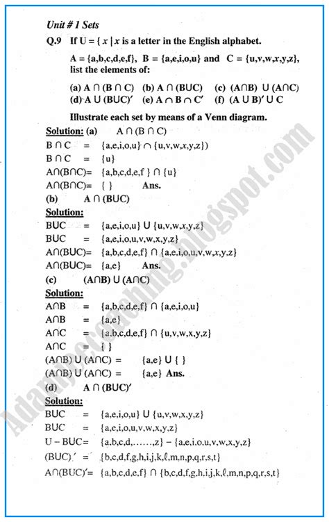 Adamjee Coaching: Sets - Question Answers - Mathematics Notes for Class 10th