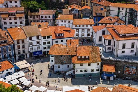 Main Square, Restaurants, White Houses, Red Roofs. Sunny Day. Cudillero ...