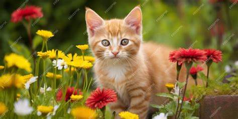 Premium AI Image | A cat in a flower garden