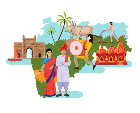 Premium Vector | Maharashtra culture with map vector