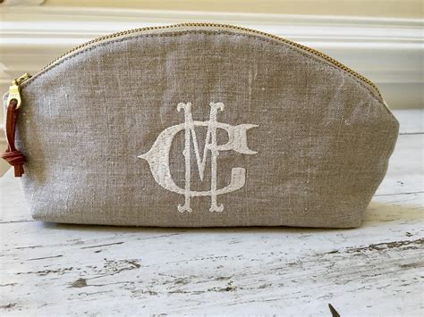 Monogram Pouch Monogram Linen Pouch Monogram Makeup Bag Clutch | Etsy