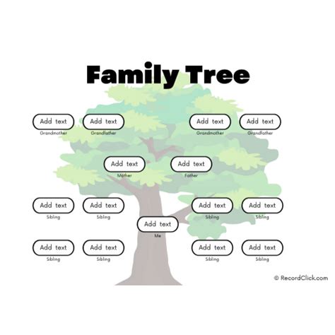 3 Generation Family Tree Template with Many Siblings | RecordClick.com