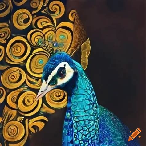 Peacock painting in klimt style on Craiyon