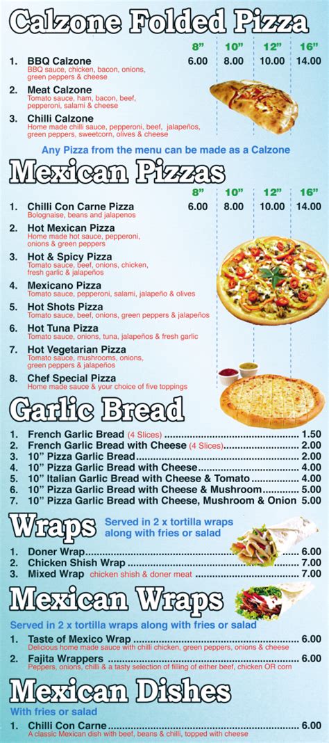 Menu for Mamma Mia Pizza & Pasta takeaway in Stanton Hill