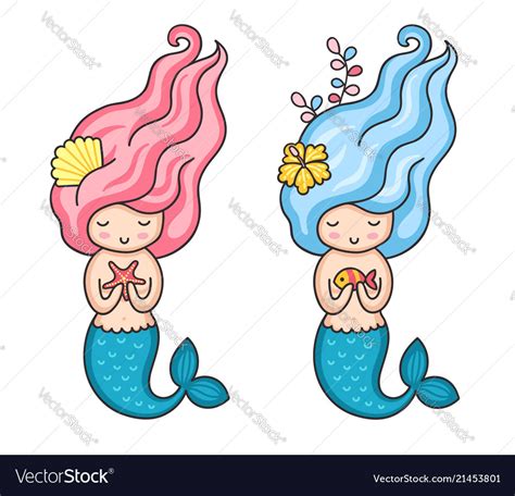 Mermaids with pink and blue hair Royalty Free Vector Image