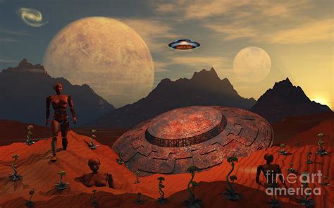 An Alien Flying Saucer Comes Digital Art by Mark Stevenson