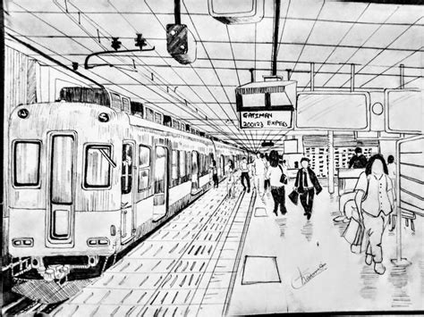 Metro station view | Perspective drawing, Perspective drawing one point ...