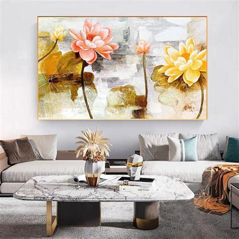 Large Gold Lotus Flower Oil Painting on Canvas Original - Etsy