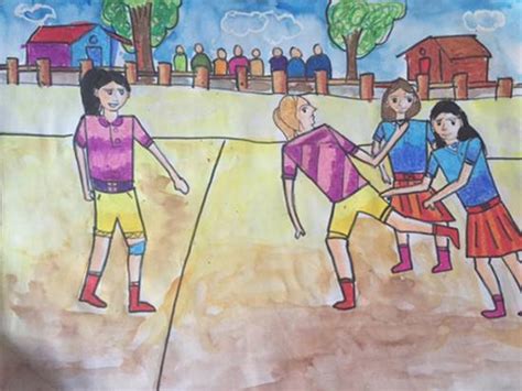 Children Playing Kabaddi Drawing