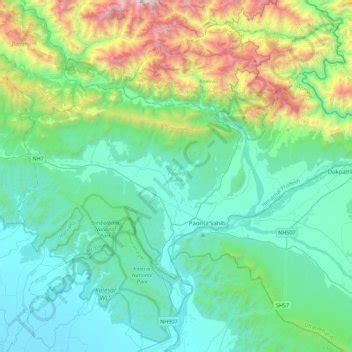 Paonta Sahib topographic map, elevation, terrain