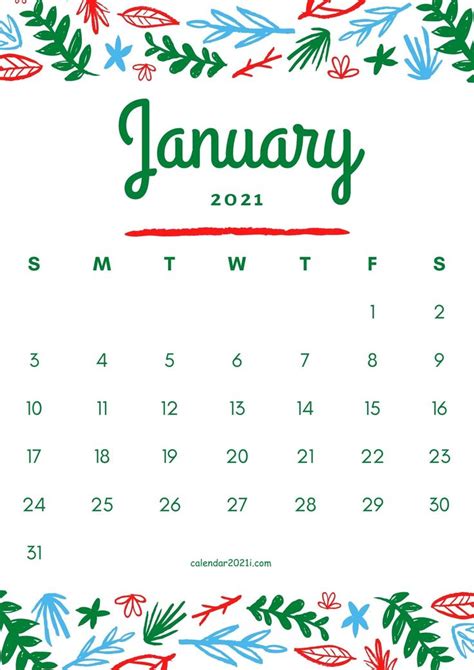 January 2021 floral calendar printable template free download ...