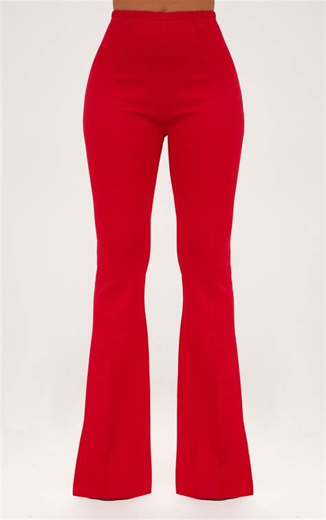 Red High Waist Extreme Flare Long Leg Pants | PrettyLittleThing USA