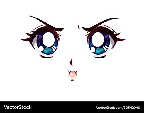 Angry anime face manga style big blue eyes Vector Image