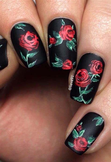 Pin by Kathy on Nails | Rose nail design, Rose nail art, Black nail designs