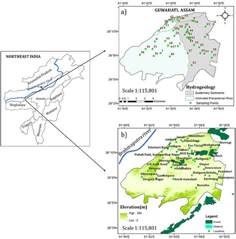 Map of study area showing the hydrogeology characteristics and sampling ...