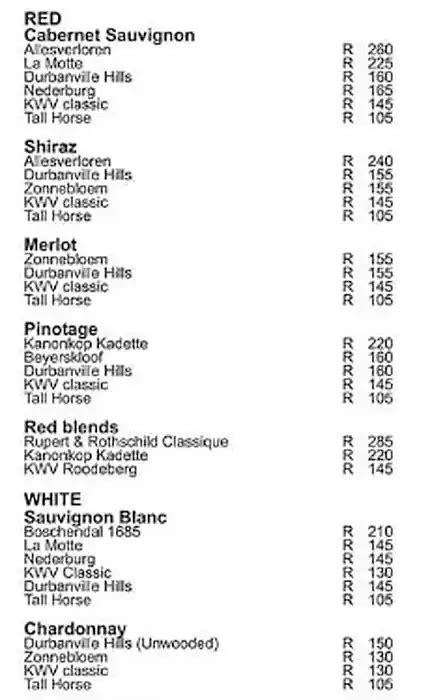 Menu at Eastwoods pub & bar, Pretoria, 391 Eastwood St