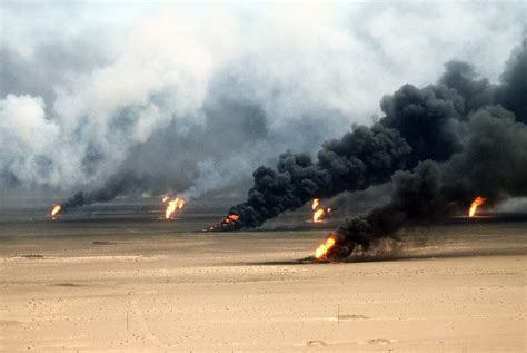 Oil well fires rage outside Kuwait City in 1991 in the Gulf War image - Free stock photo ...