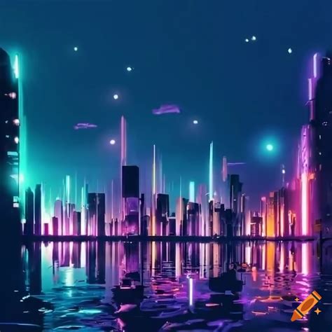 Neon-lit futuristic city skyline on Craiyon