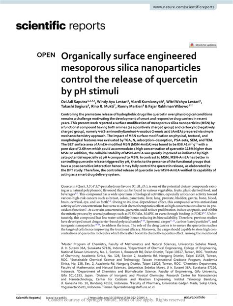 (PDF) Organically surface engineered mesoporous silica nanoparticles control the release of ...