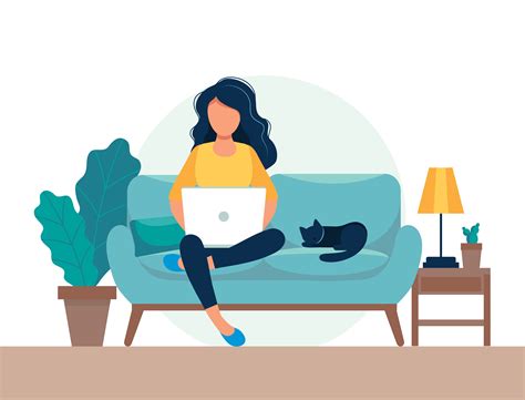 Female with laptop sitting on the couch 677659 Vector Art at Vecteezy