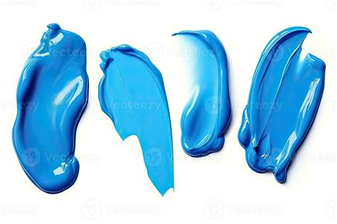 Set of blue lipstick or nail polish smears strokes isolated on white ...