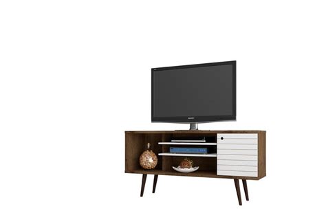 Liberty 53.14" Mid-Century - Modern Tv Stand With 5 Shelves And 1 Door In Rustic Brown And White ...