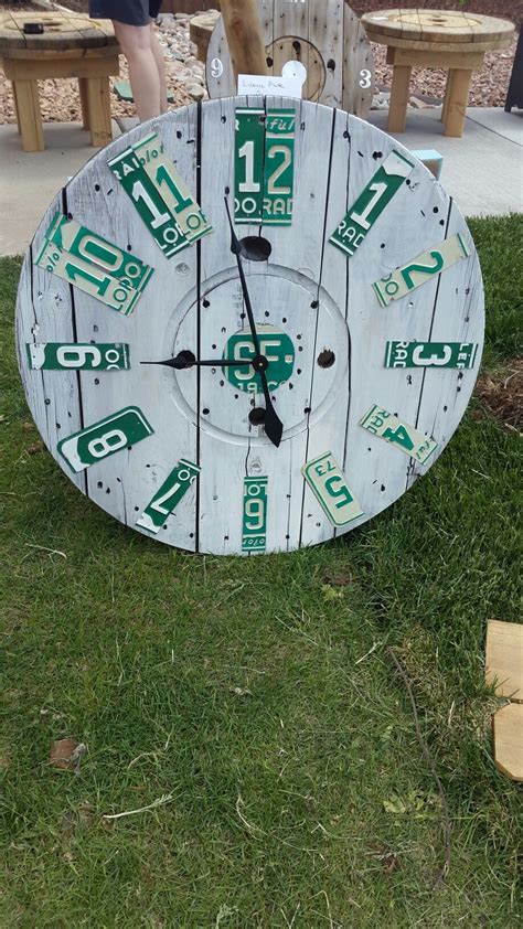 Rustic Large spool wall clock with #colorado license plate numbers $175 Nifty Crafts, Spool ...