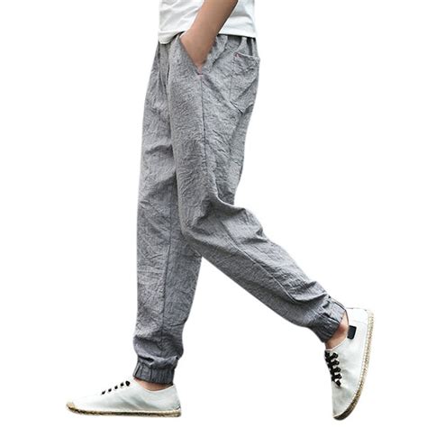 mens summer cotton linen breathable drawstring pants at Banggood