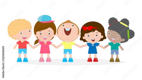 Group of happy children holding hands. Friendship concept Isolated on ...