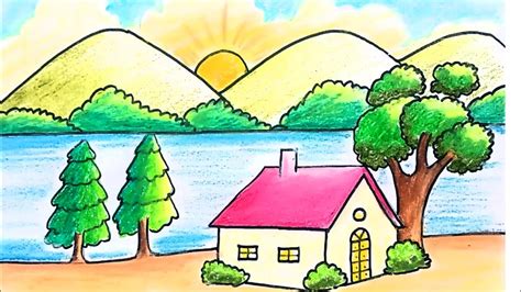 How To Draw Easy Scenery For Kids | Scenery for beginners| Step By Step ...