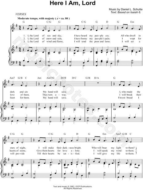 Dan Schutte "Here I Am, Lord" Sheet Music in G Major (transposable) - Download & Print | Hymn ...