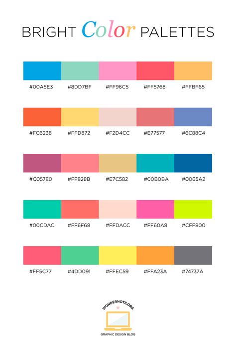 Color Palettes for Web, Digital, Blog & Graphic Design with Hexadecimal Codes - Wondernote