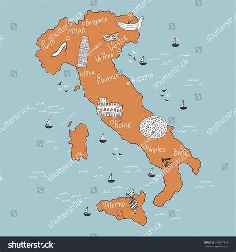 Vector Illustration Italian Map Travel Poster Stock Vector (Royalty Free) 449347879 | Shutterstock