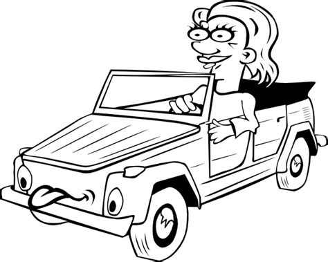 Girl Driving Car Cartoon Outline clip art Free vector in Open office ...