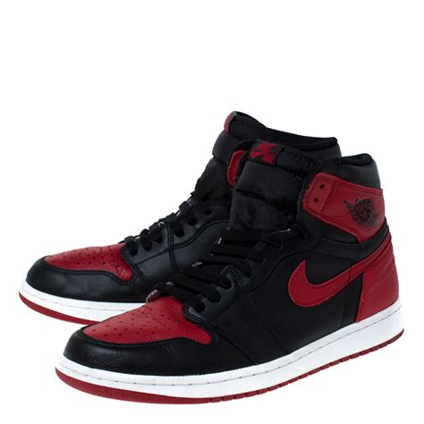 Nike Black And Red Leather Air Jordan 1 Retro High Top Lace Up Sneakers ...