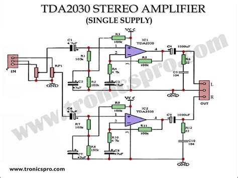 TDA2030 Stereo Amplifier Circuit Diagram - TRONICSpro