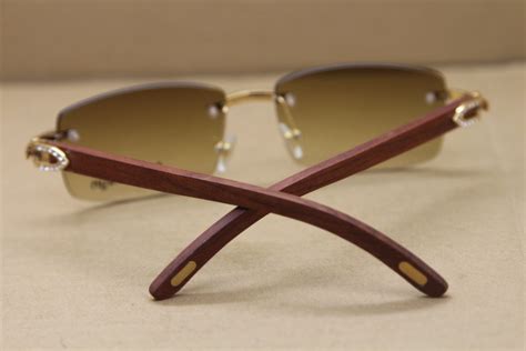 Cartier Big diamond 8200757 Sun glasses Rimless Decor Wood frame Men luxury Brand sunglasses